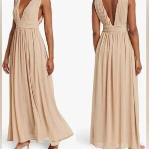 Love by Design Athen Plunging V-Neck Maxi Dress - Nude - NWT